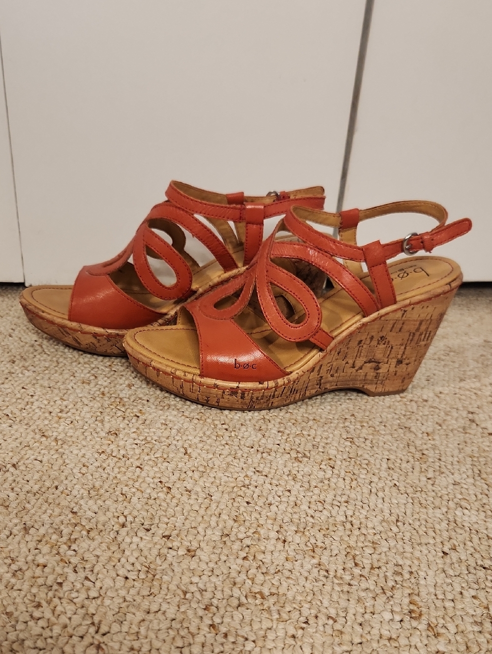 Women's Cork Wedge Sandals in Orange